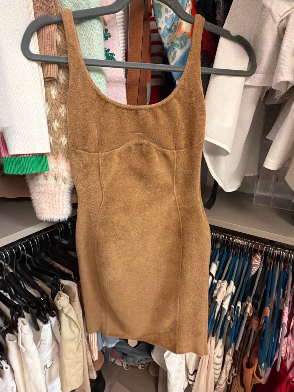 SKIMS Fendi Camel Suede Tank Mini Dress